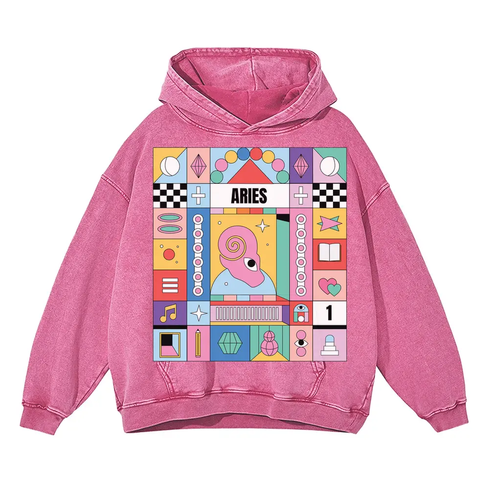 Aries Si Acid Wash Oversized Pink Hoodie