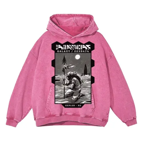 Astronauts E Acid Wash Oversized Pink Hoodie