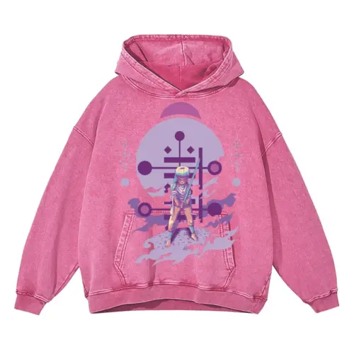 Alien Invasion Acid Wash Oversized Pink Hoodie