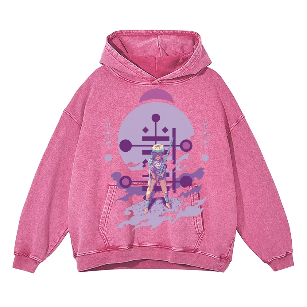 Alien Invasion Acid Wash Oversized Pink Hoodie