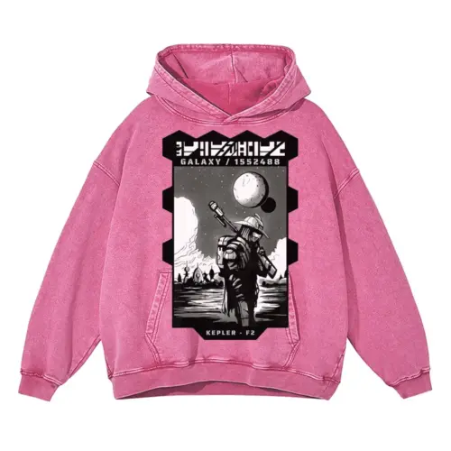 Astronauts D Acid Wash Oversized Pink Hoodie