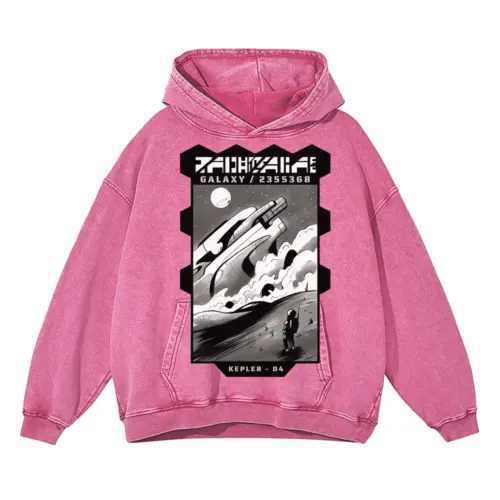 Astronauts F Acid Wash Oversized Pink Hoodie
