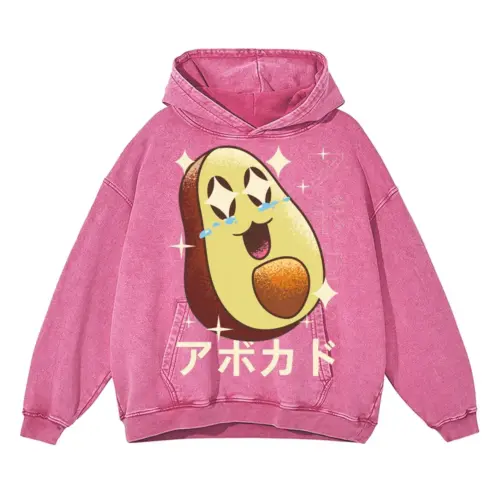 Avocadocrazykawaii Acid Wash Oversized Pink Hoodie