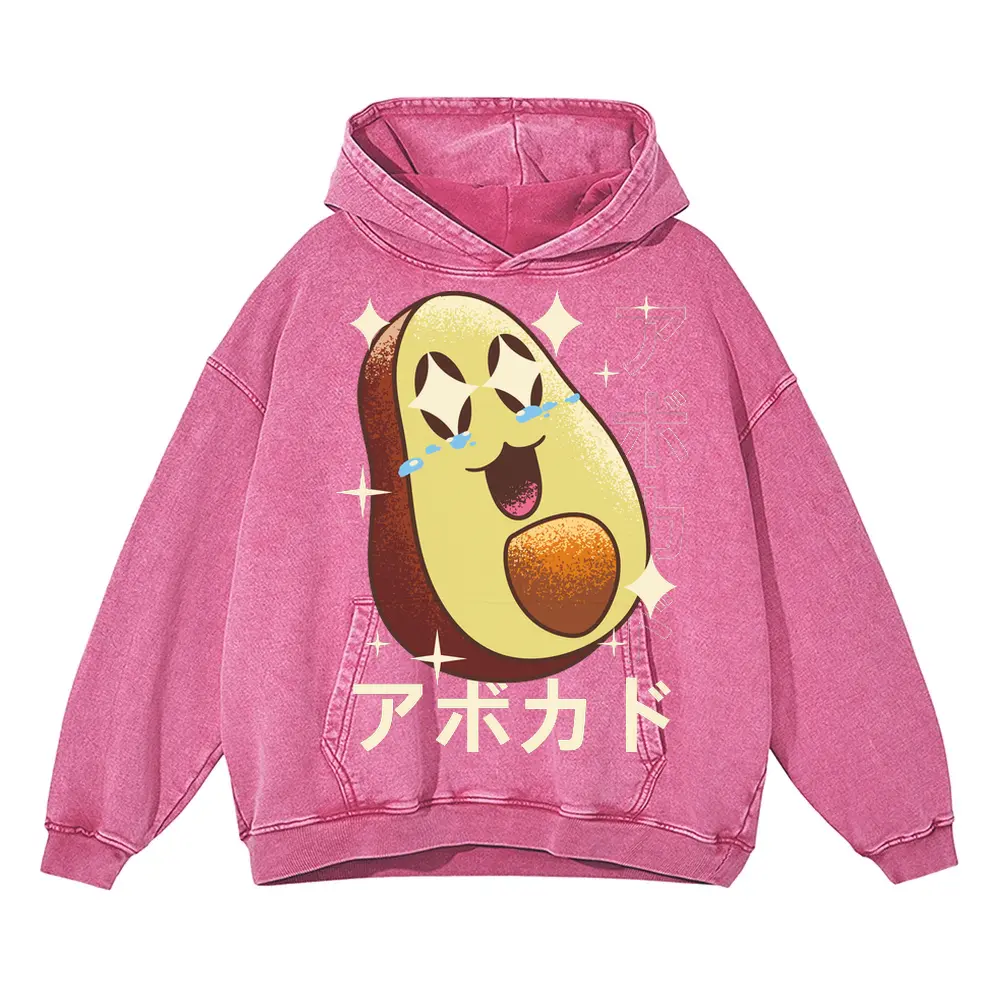 Avocadocrazykawaii Acid Wash Oversized Pink Hoodie