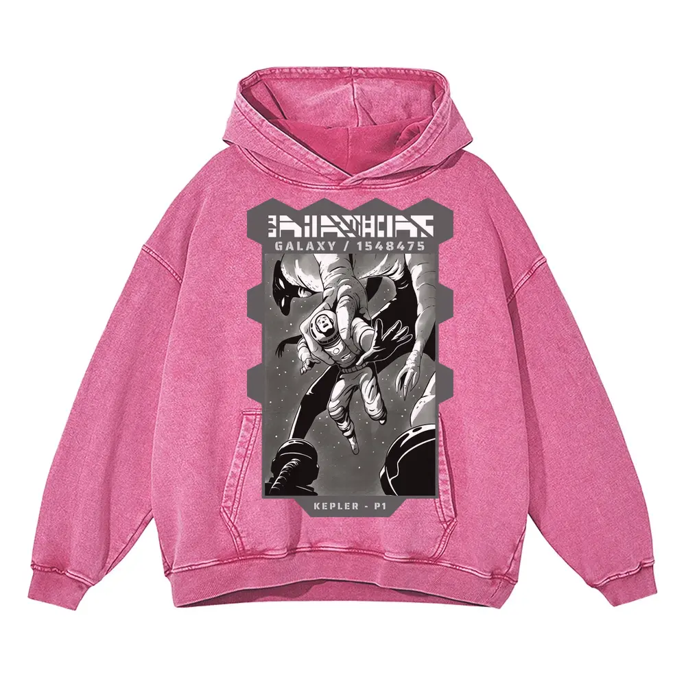 Astronauts C Acid Wash Oversized Pink Hoodie