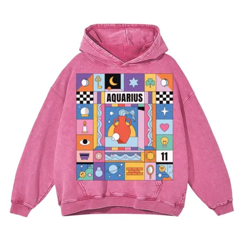 Aquarius Si Acid Wash Oversized Pink Hoodie
