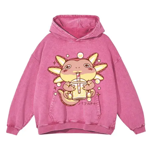 Axolotlbubbletea Acid Wash Oversized Pink Hoodie