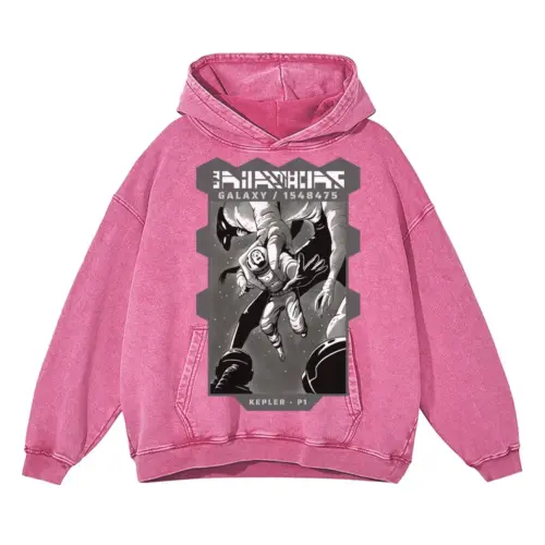 Astronauts Acid Wash Oversized Pink Hoodie