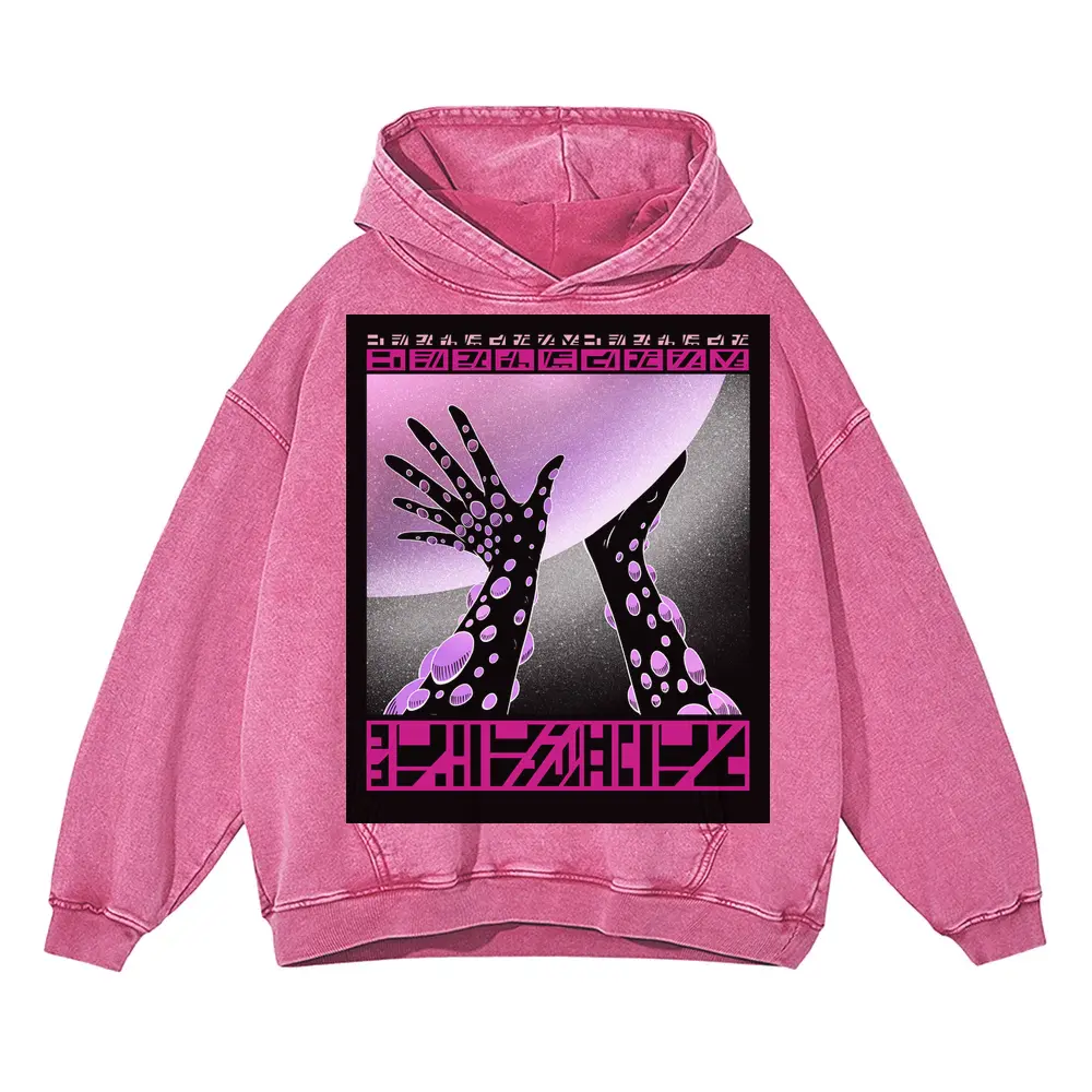 Beings Hands E Acid Wash Oversized Pink Hoodie