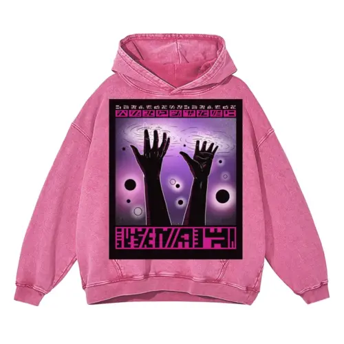 Beings Hands C Acid Wash Oversized Pink Hoodie