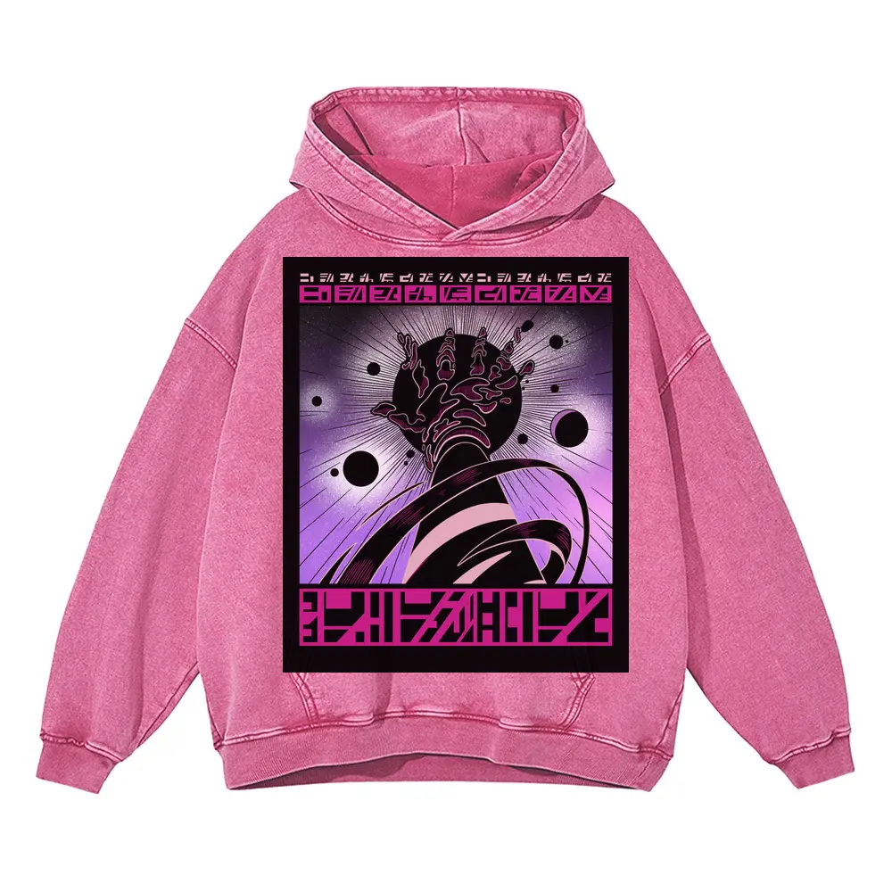 Beings Hands B Acid Wash Oversized Pink Hoodie