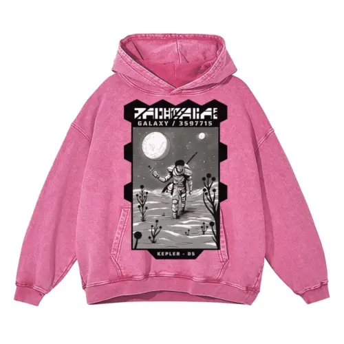 Astronauts J Acid Wash Oversized Pink Hoodie