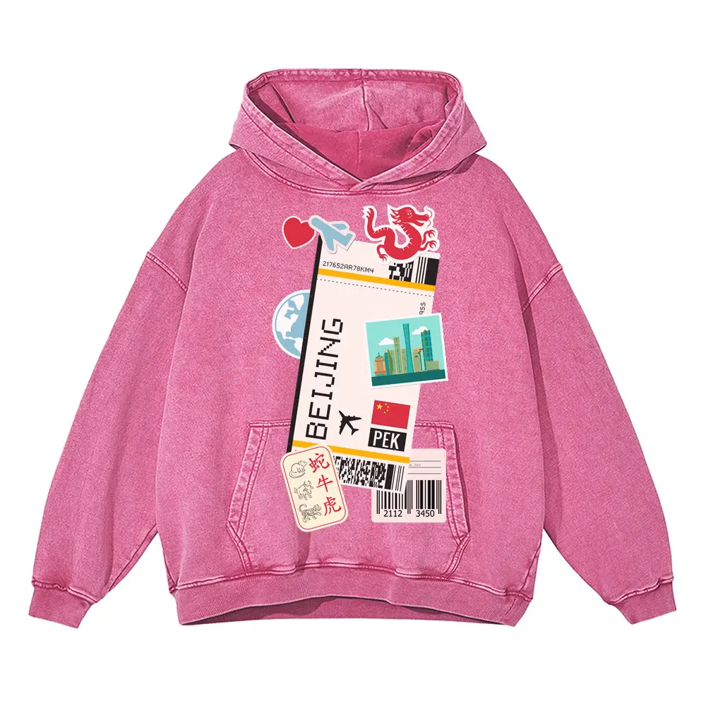 Beijing Acid Wash Oversized Pink Hoodie