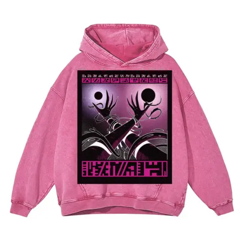 Beings Hands F Acid Wash Oversized Pink Hoodie
