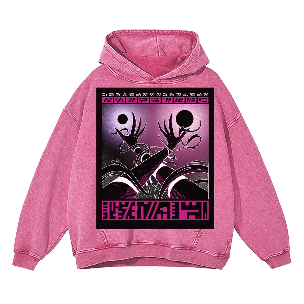 Beings Hands F Acid Wash Oversized Pink Hoodie