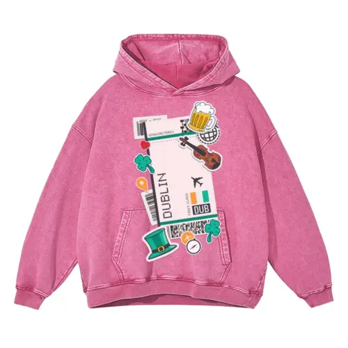 Boarding Pass Dublin Acid Wash Oversized Pink Hoodie