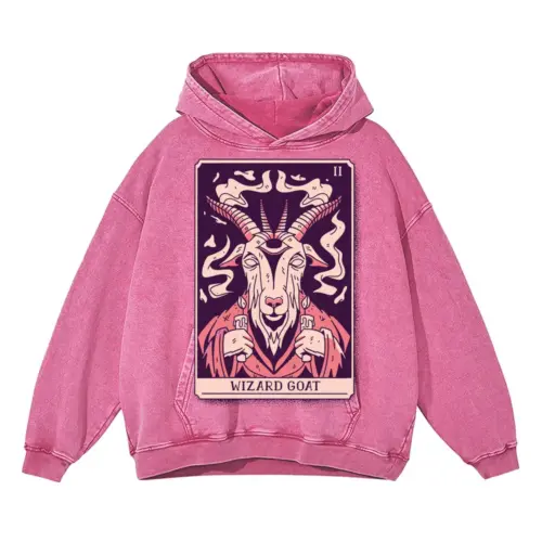 Wizard Goat 02 Si Acid Wash Oversized Pink Hoodie