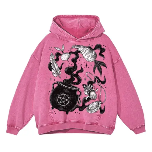 Witch Acid Wash Oversized Pink Hoodie