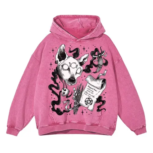 Witch H Acid Wash Oversized Pink Hoodie
