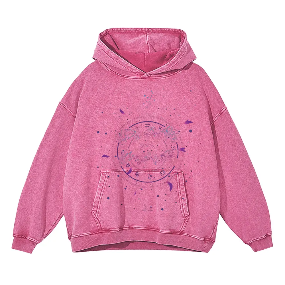 Zodiac Aqarius Acid Wash Oversized Pink Hoodie