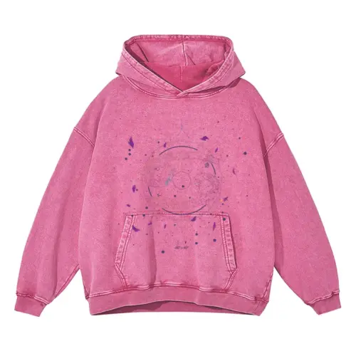 Zodiac Cancer Acid Wash Oversized Pink Hoodie