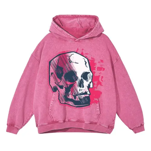 Abstractskull Acid Wash Oversized Pink Hoodie