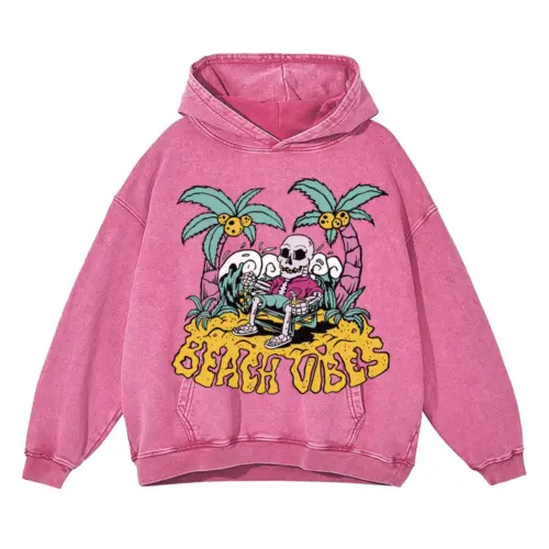 Beach Vibes Acid Wash Oversized Pink Hoodie