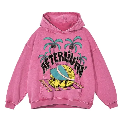 Afterlivin Acid Wash Oversized Pink Hoodie