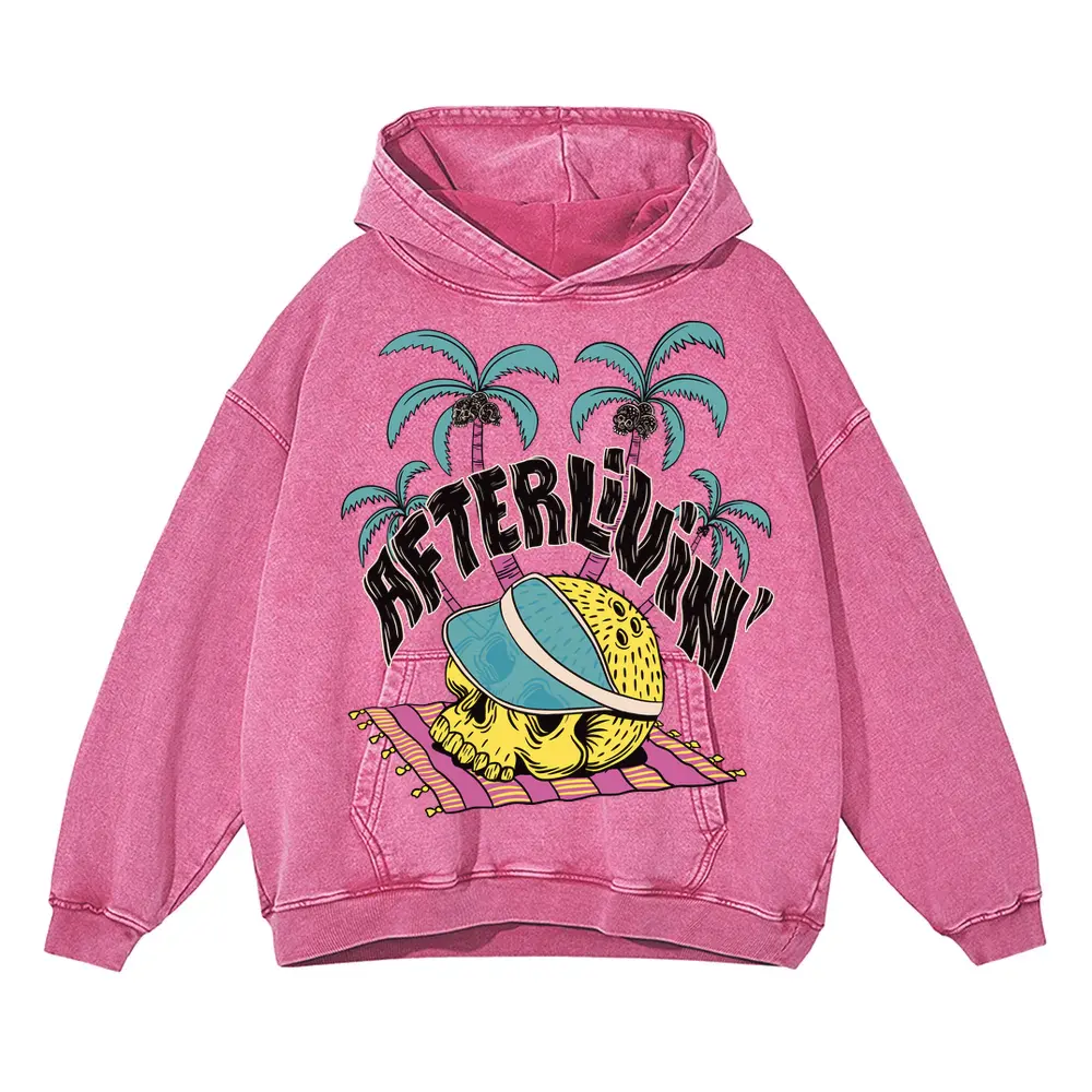 Afterlivin Acid Wash Oversized Pink Hoodie