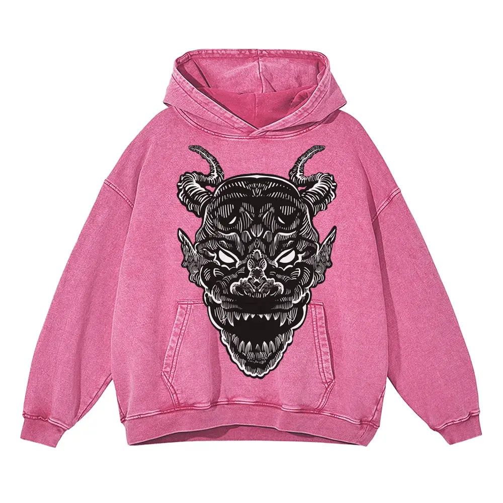 Monster Grunge Acid Wash Oversized Pink Hoodie