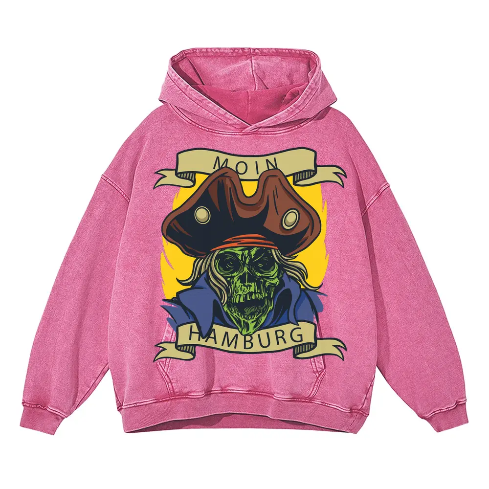 Pirate Acid Wash Oversized Pink Hoodie