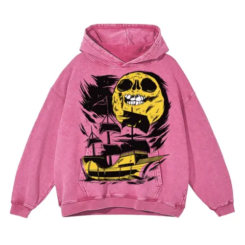 Moonskull Acid Wash Oversized Pink Hoodie