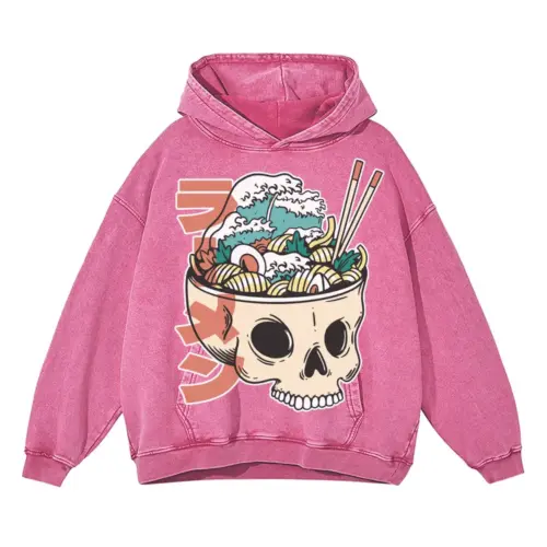 Ramenskull Acid Wash Oversized Pink Hoodie