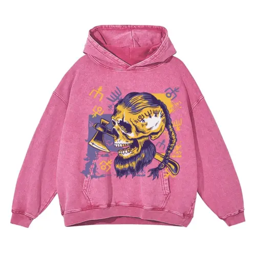Mug Skullviking Acid Wash Oversized Pink Hoodie