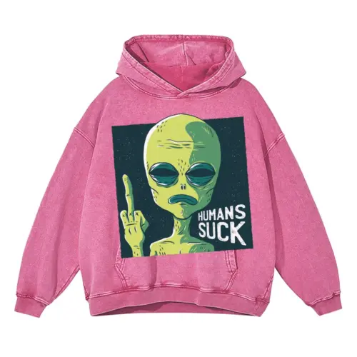 Alien 0 Hq Acid Wash Oversized Pink Hoodie