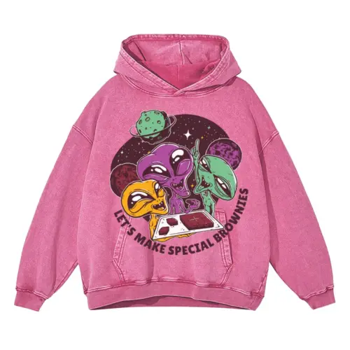 Aiens And Brownies Acid Wash Oversized Pink Hoodie