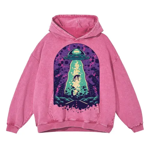 Alien Abduction Acid Wash Oversized Pink Hoodie