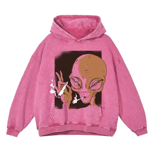 Alien 06 Hq Acid Wash Oversized Pink Hoodie