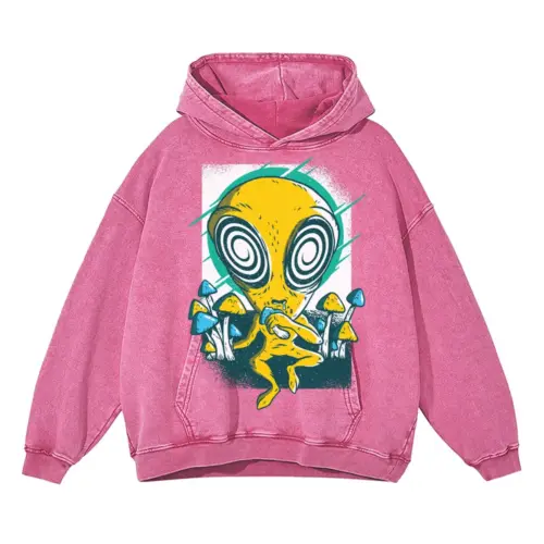 Alien Mushrooms 0 Hq Acid Wash Oversized Pink Hoodie
