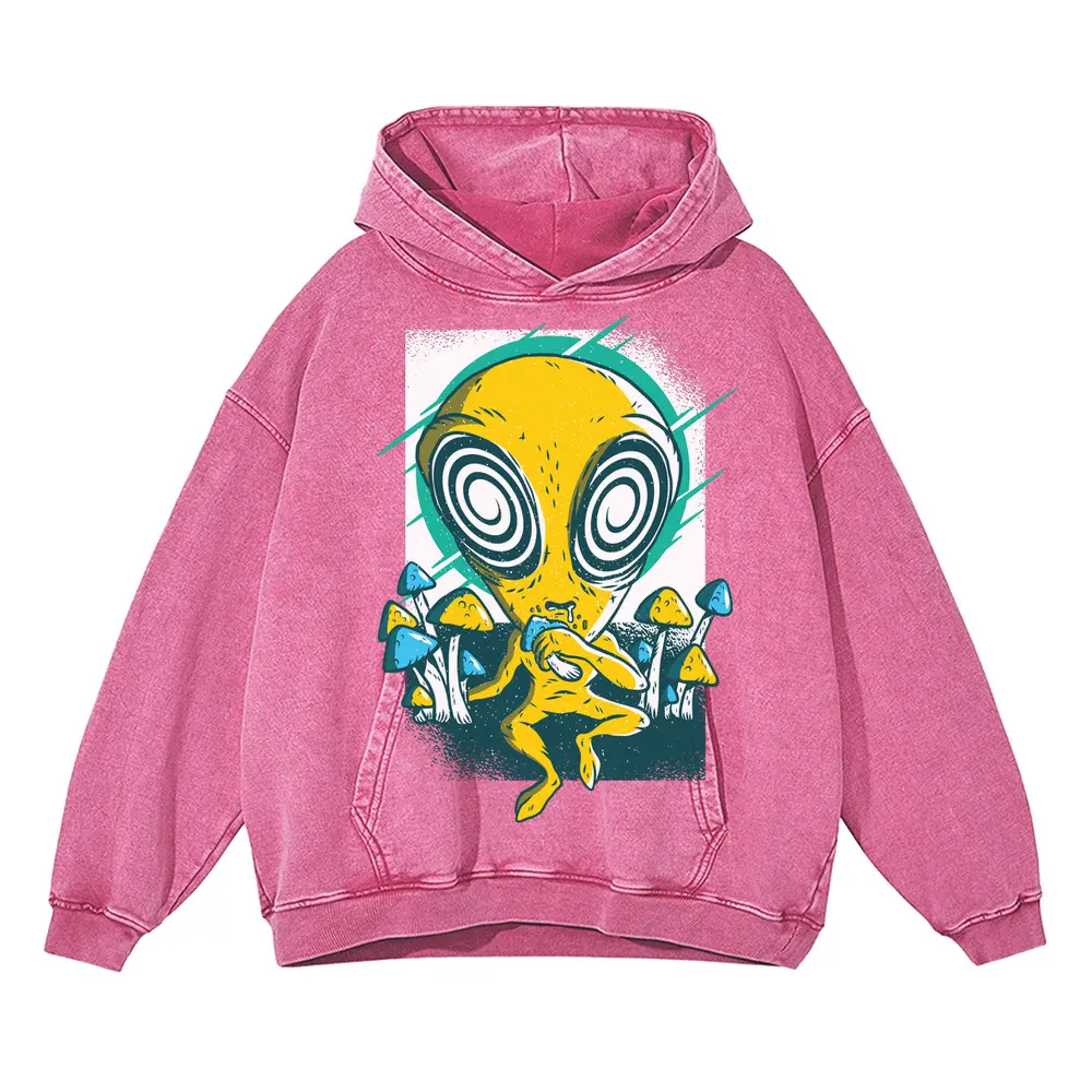 Alien Mushrooms 0 Hq Acid Wash Oversized Pink Hoodie