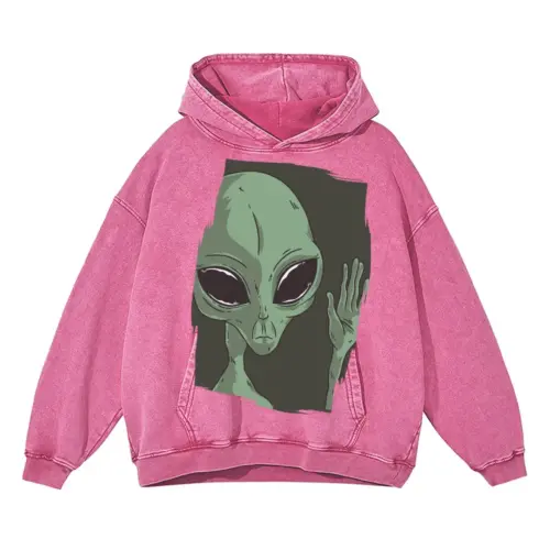 Alien Hand Acid Wash Oversized Pink Hoodie