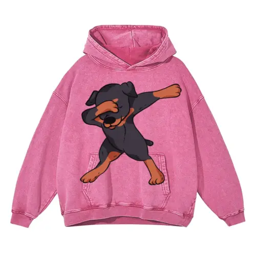 2558 Dab Rottweiler Acid Wash Oversized Pink Hoodie