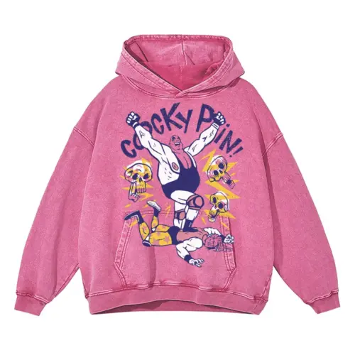 American Wrestling D Acid Wash Oversized Pink Hoodie