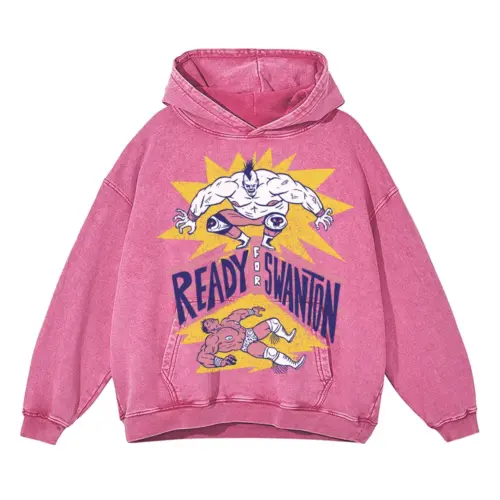American Wrestling E Acid Wash Oversized Pink Hoodie