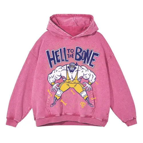 American Wrestling F Acid Wash Oversized Pink Hoodie