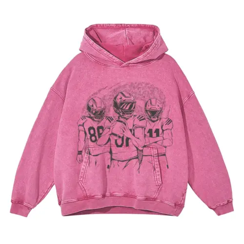 American Football Ink Acid Wash Oversized Pink Hoodie
