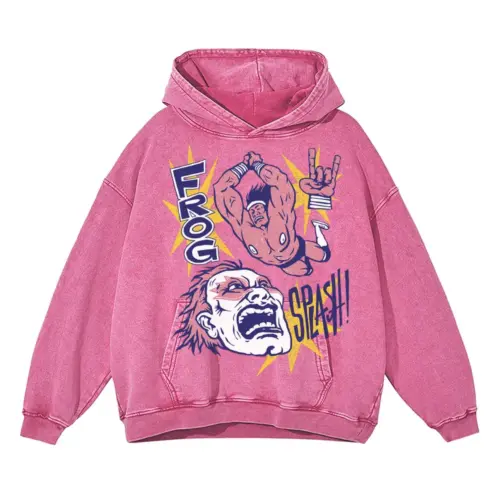 American Wrestling C Acid Wash Oversized Pink Hoodie