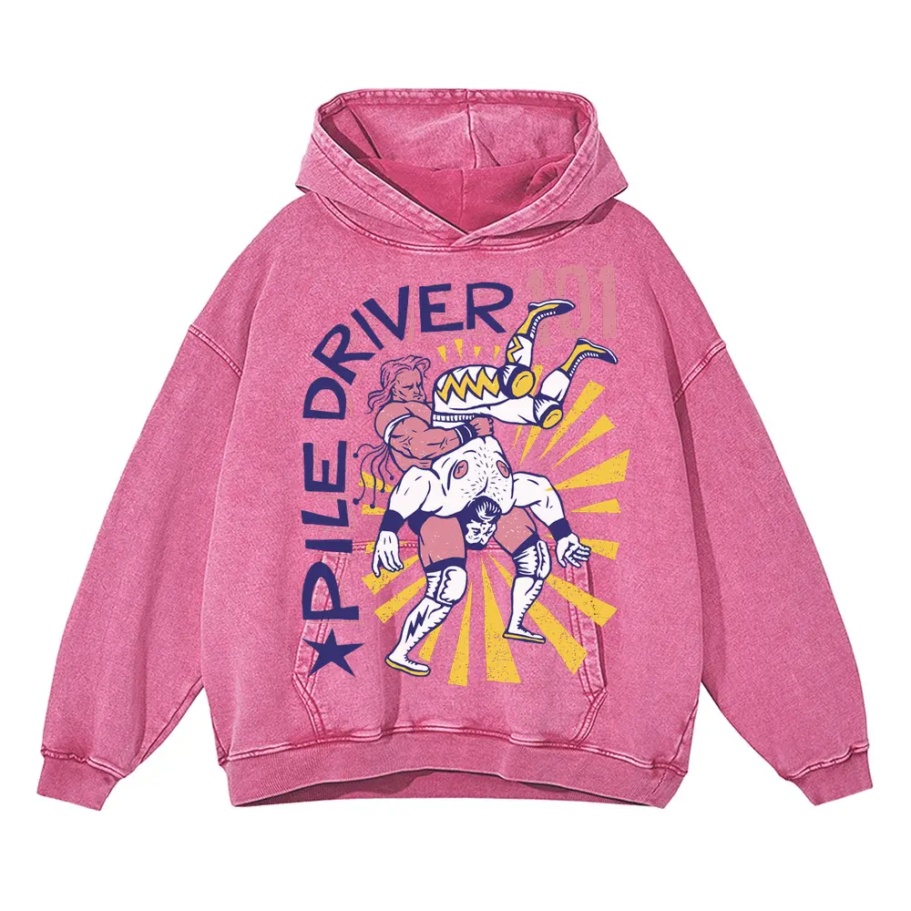 American Wrestling A Acid Wash Oversized Pink Hoodie