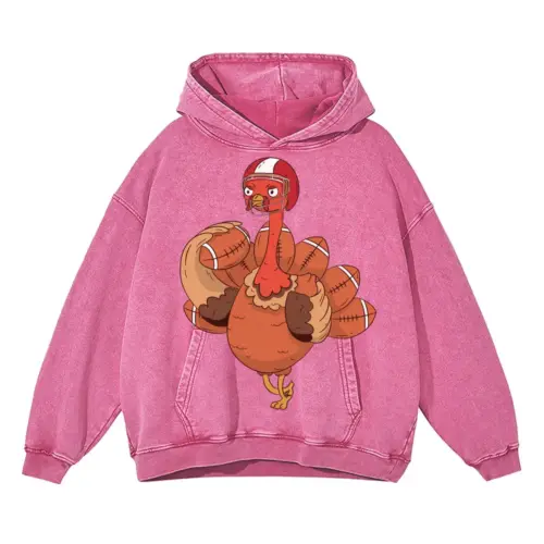 American Football Turkey Acid Wash Oversized Pink Hoodie