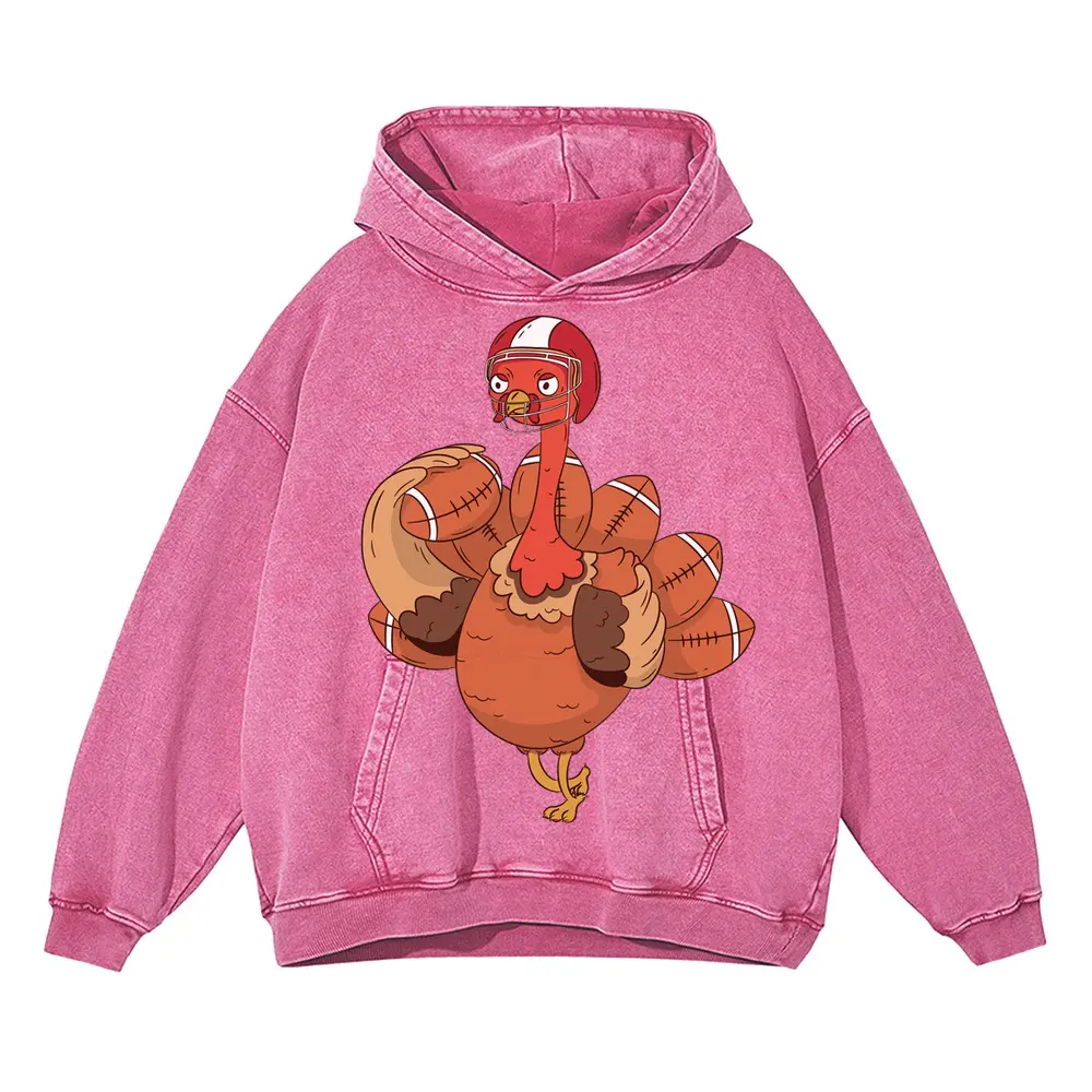 American Football Turkey Acid Wash Oversized Pink Hoodie